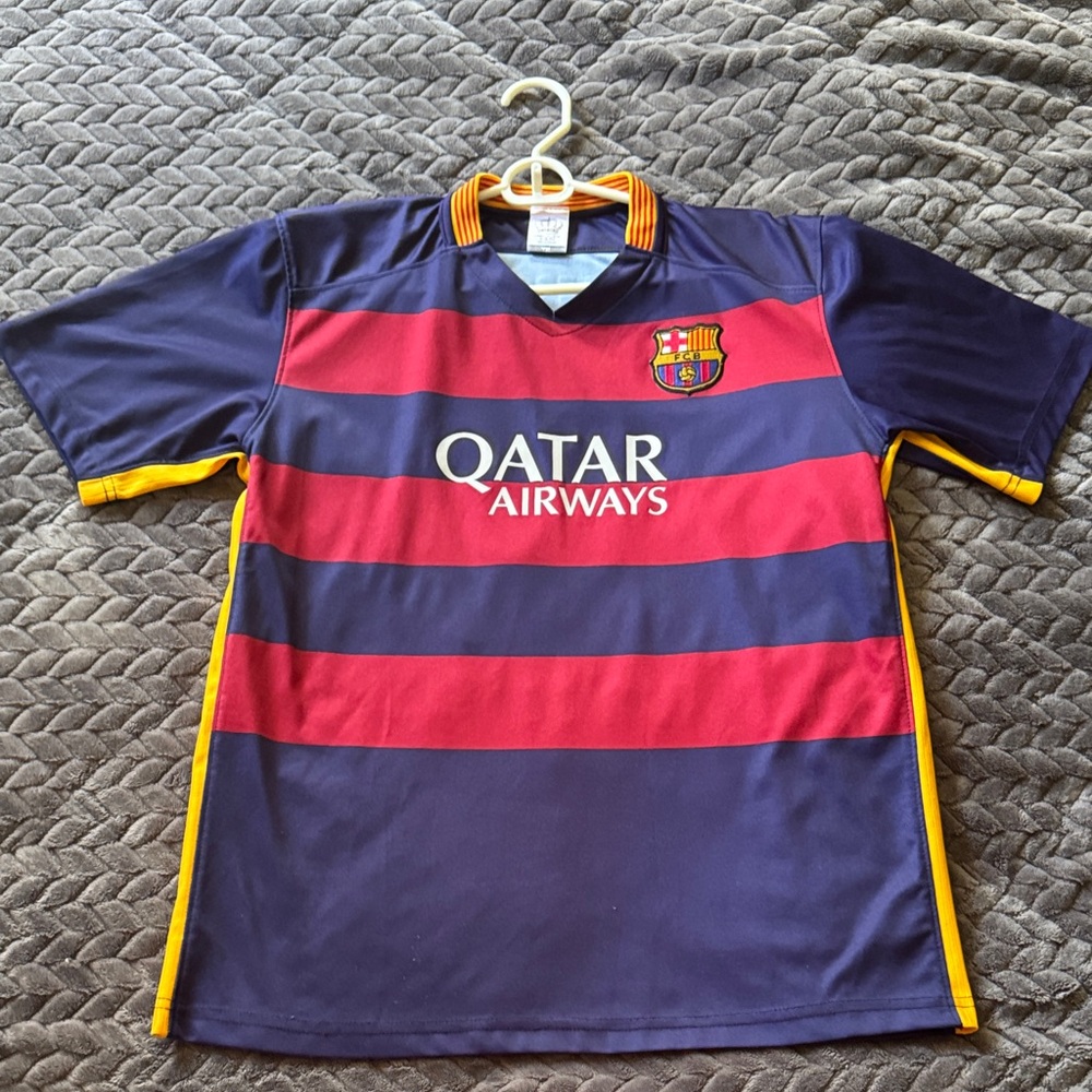 Kids Messi Striped Jersey - Navy and Red